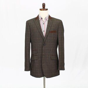 Lineage 42L Brown Check 2-Button Sport Coat Blazer Jacket P456